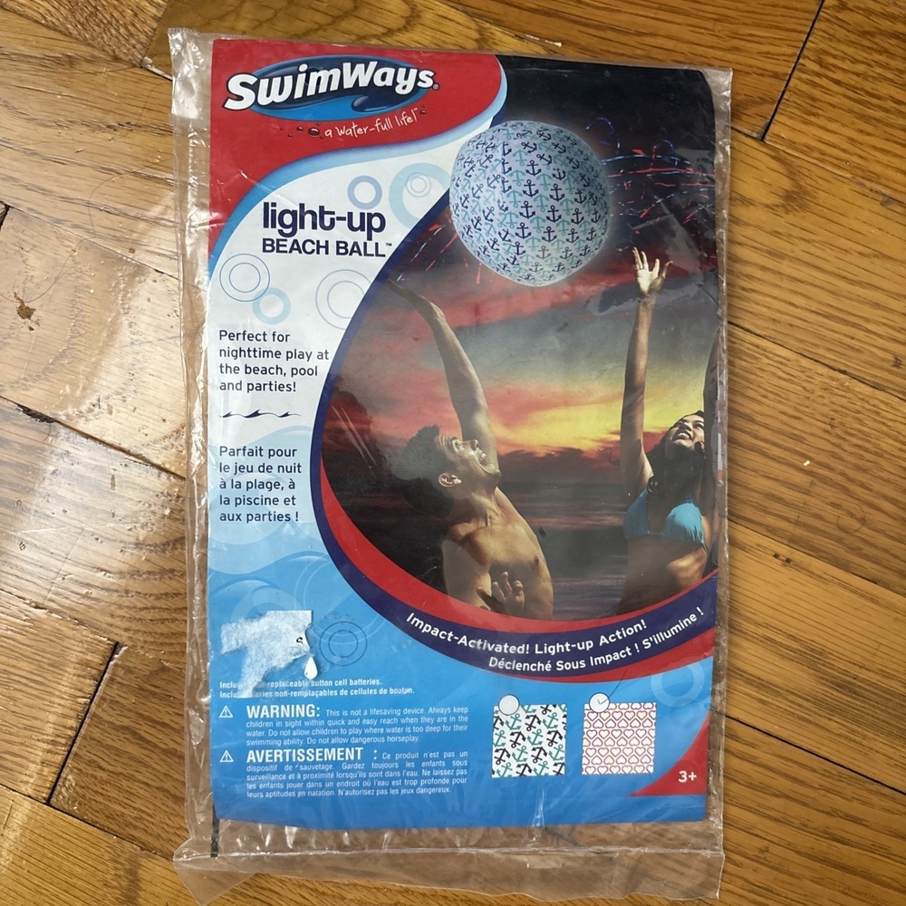 Light-Up Beach Ball Impact Activated SwimWays NEW 2014 Hearts Nightime Pool NIP